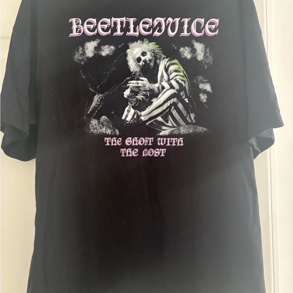 Oversized Beetlejuice Black Graphic T-Shirt